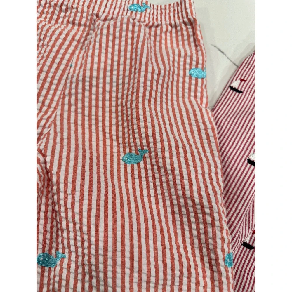 Kelly's Kids Boys Seersucker Shorts Bundle‎ Red White Stripe Whale Sailboat 5-6
